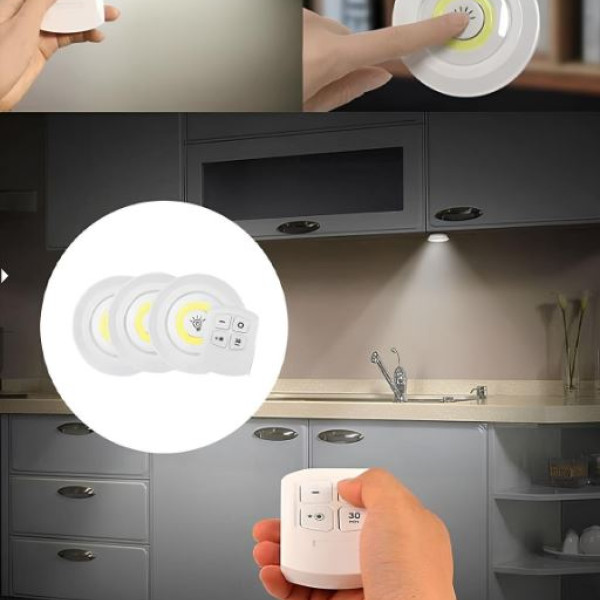 3 Watt Remote Controlled Adhesive Wireless Battery Operated LED Triple Spot LED Lamp