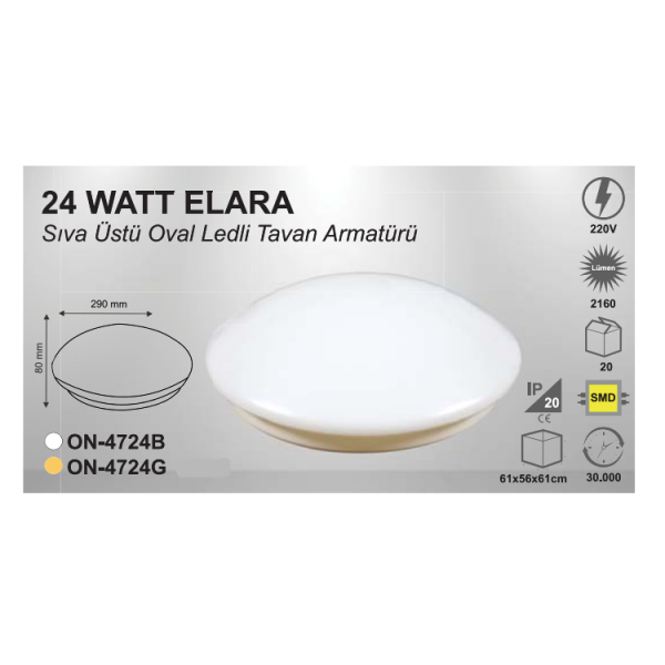 24 Watt Elara Surface Mounted Oval LED Ceiling Light