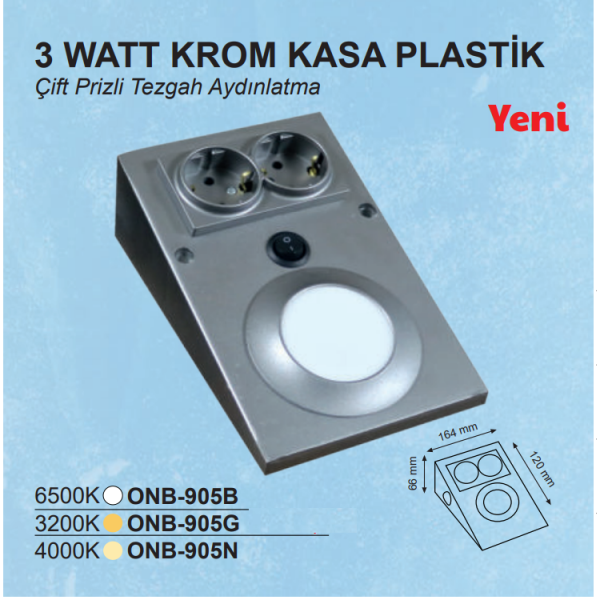 10EN Kitchen Under Cabinet, Under Counter Socket 3W White LED Illuminated Satin Case