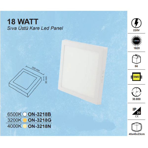 10en 18w Surface Mounted Square Led Panel
