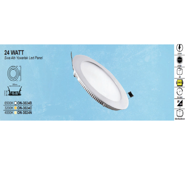 24w Led Panel Recessed Six Round