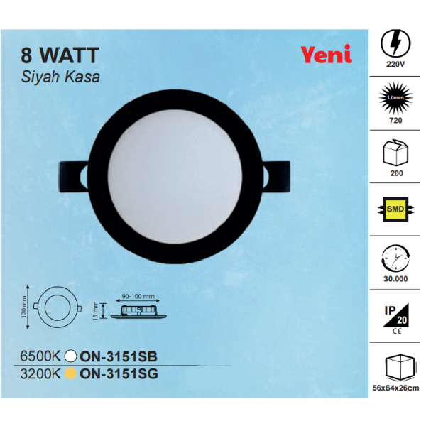 10EN 8W Recessed Led Panel Backlight Black Case